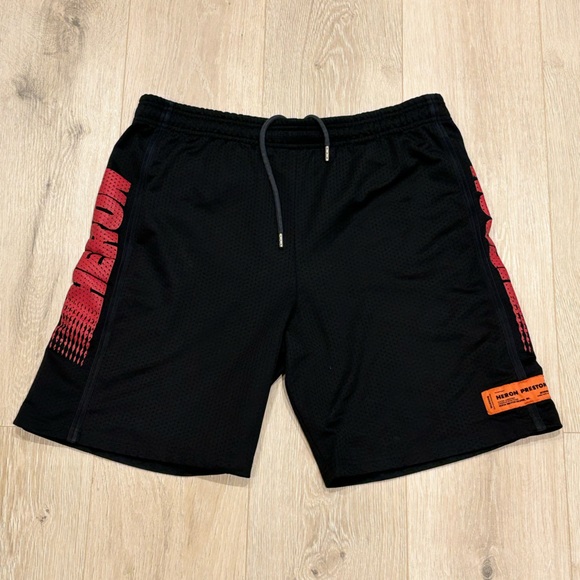 Season 18 Heron Preston Black Logo Mesh Shorts Size Large worn a few times